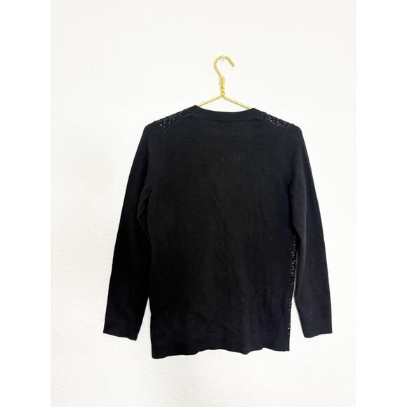 NWOT Talbots Sequined Rib knit Trim Cardigan Size Small Black Wool Blend Preppy - Picture 10 of 11